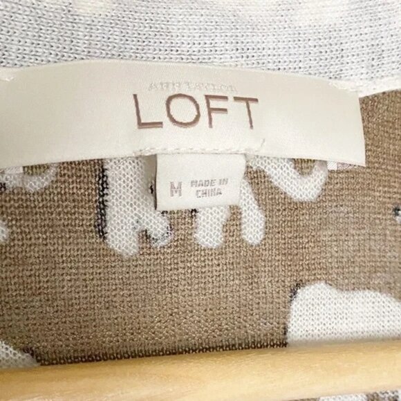 LOFT ELEPHANT PRINT TAN AND WHITE SWEATER SIZE M - Picture 4 of 10